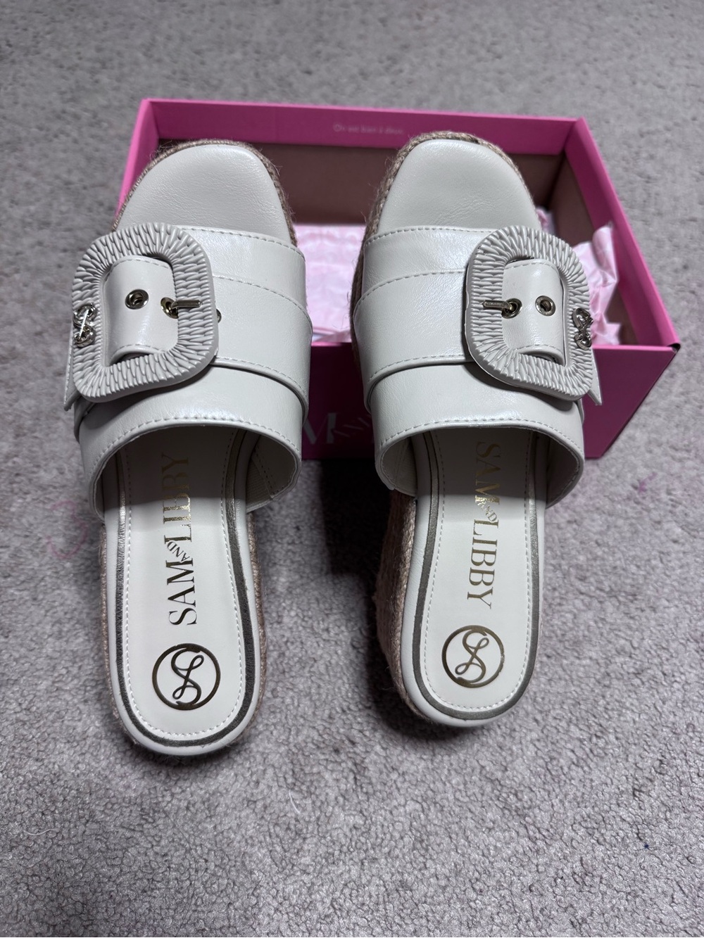 Sam & Libby White Buckle Espadrille sandal nib